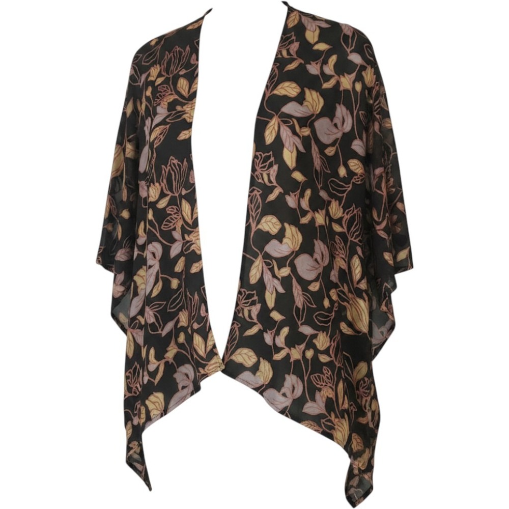 World Market Floral Burnout Velvet Kimono Wrap Black Gold Mauve One Size OS